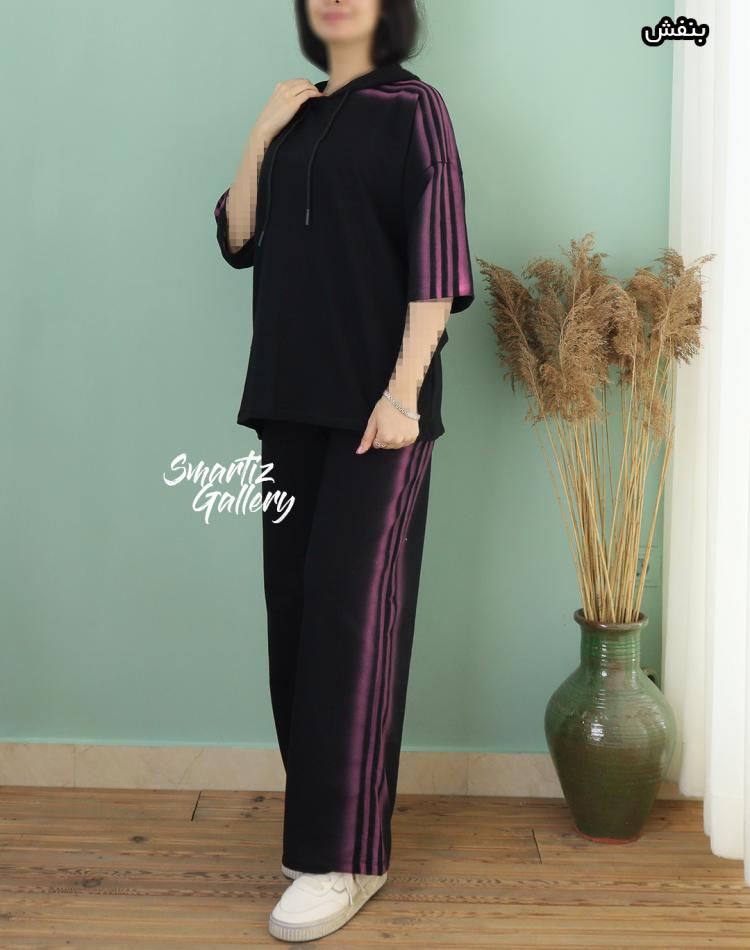 ست لانگ کلاهدار و شلوار 3 خط