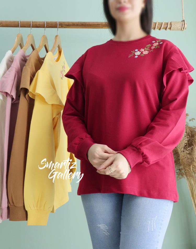 بلوز سرشانه چین گلدوزی رز