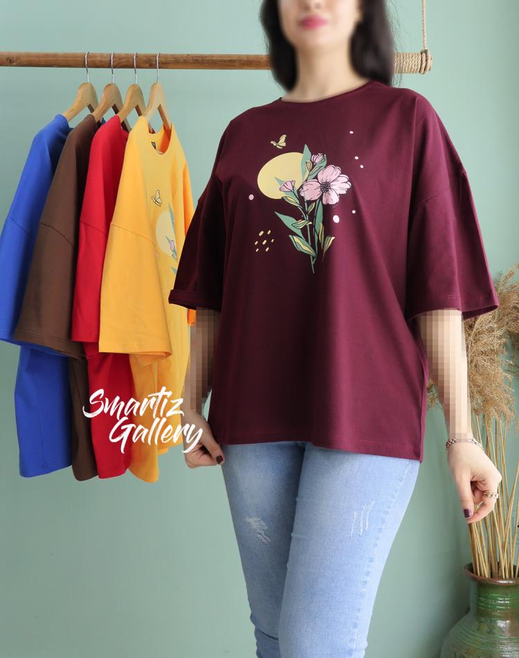 تیشرت باکسی گل و پروانه