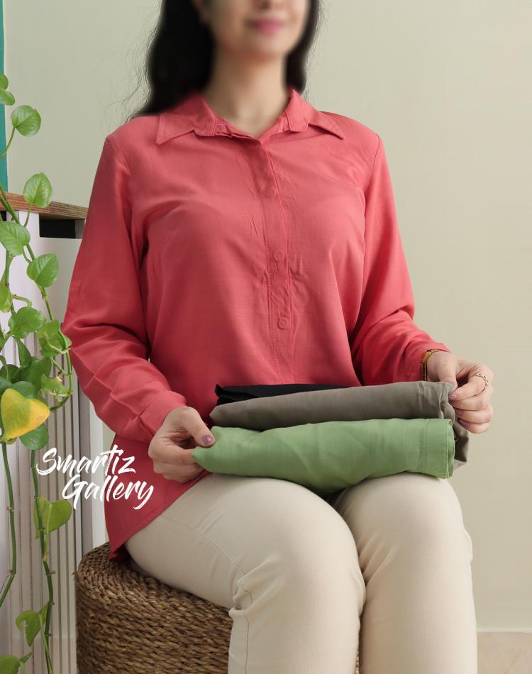 شومیز مانتویی دکمه مخفی