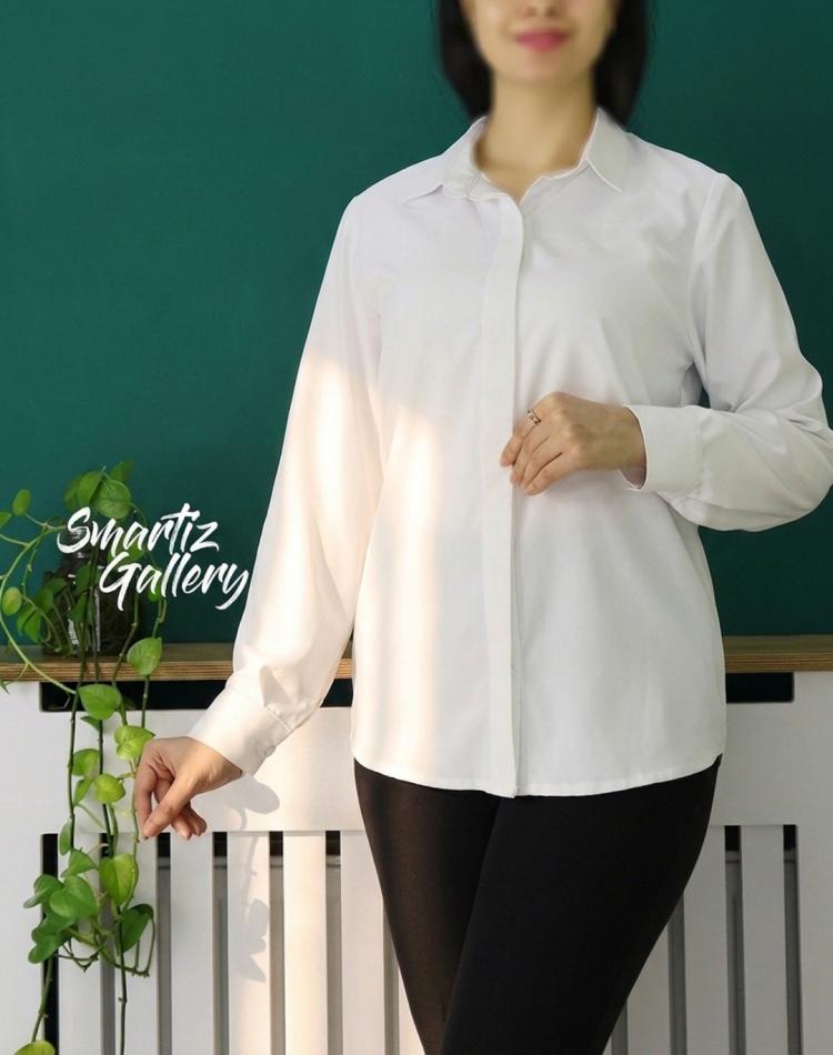 شومیز سفید دکمه مخفی