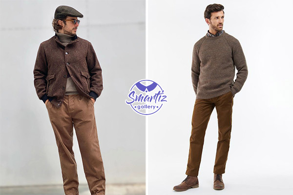 ژاکت پشمی و شلوار مخمل کبریتی