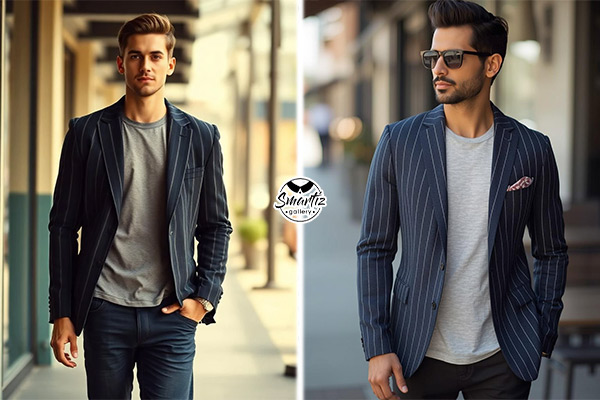 ست کردن تیشرت با کت مردانه راه‌راه