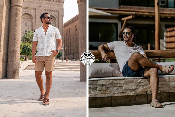 صندل مردانه چرمی با شلوارک کتان مردانه