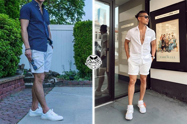 کتونی سفید با شلوارک کتان مردانه