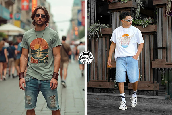 استایل اسپرت تولد مردانه با تیشرت گرافیکی و شلوارک جین