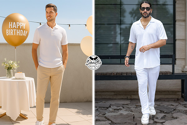 استایل تولد تابستانی مردانه با تیشرت یقه‌دار سفید