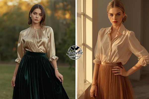 استایل شومیز مجلسی با دامن بلند توری یا مخملی