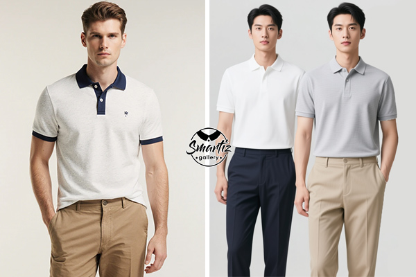 استایل تیشرت یقه دار با شلوار چینو کژوال‌شیک