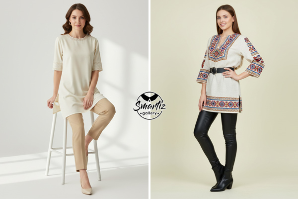 تونیک کوتاه و شلوار سیگاری یا لگ چرم