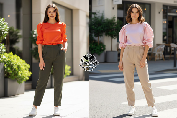 بلوز آستین پفی با شلوار مام‌فیت یا مام‌استایل