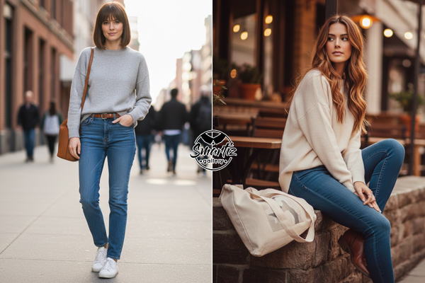 استایل بلوز دورس با شلوار لی