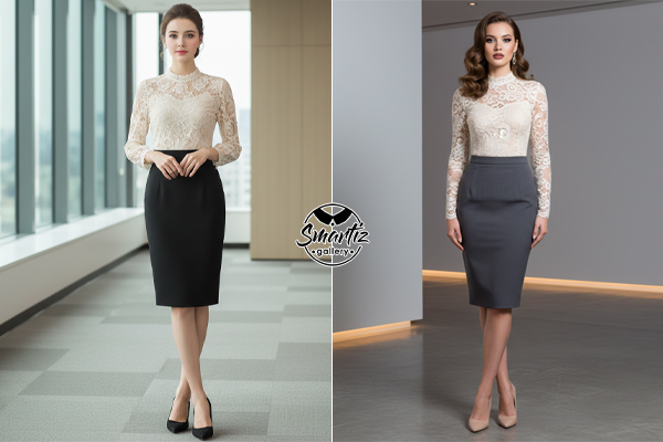 ترکیب بلوز گیپور و دامن با برش راسته