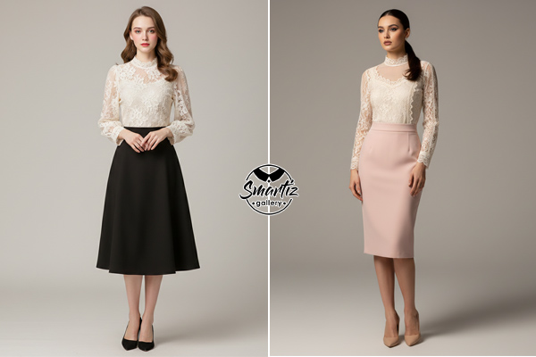 ست بلوز گیپوری با دامن مدادی