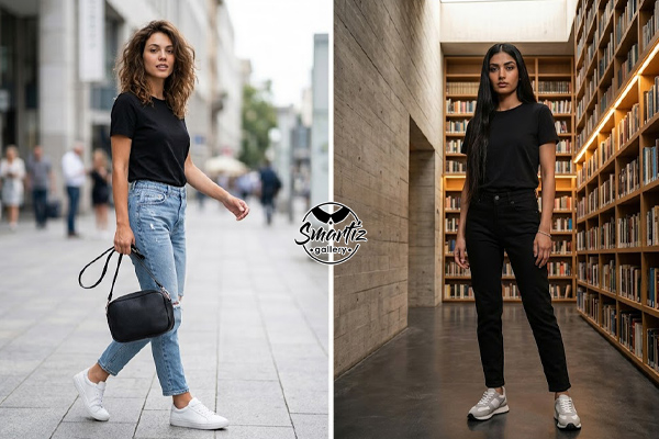 شلوار جین با تیشرت مشکی